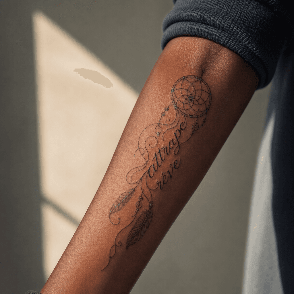 idée tatouage attrape-rêve lettrage attrape-reve citation