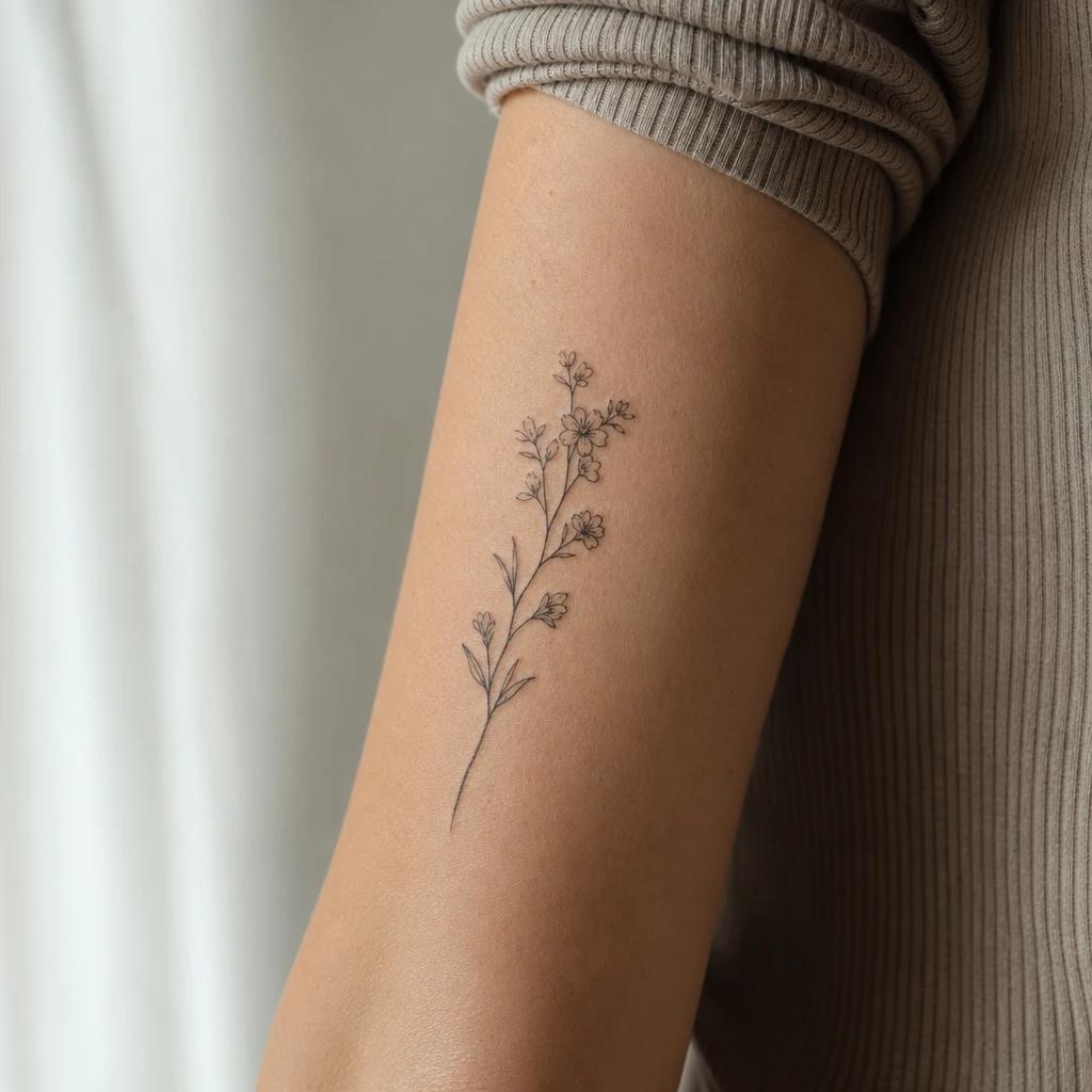idée tatouage avant-bras femme branche fleurie fine line