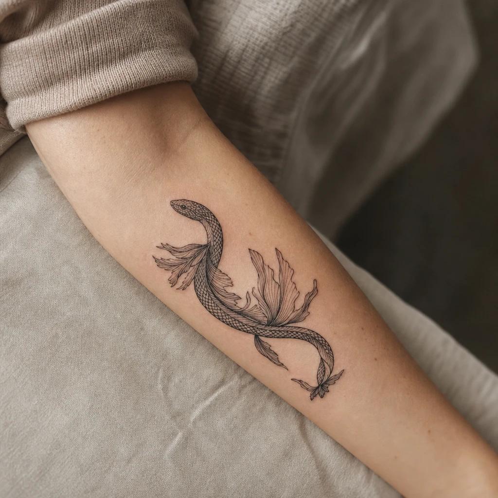 idée tatouage avant-bras femme serpent fin botanique