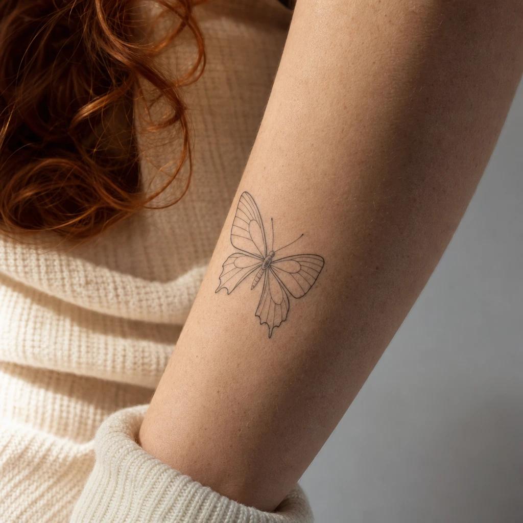 idée tatouage avant-bras femme papillon fine line