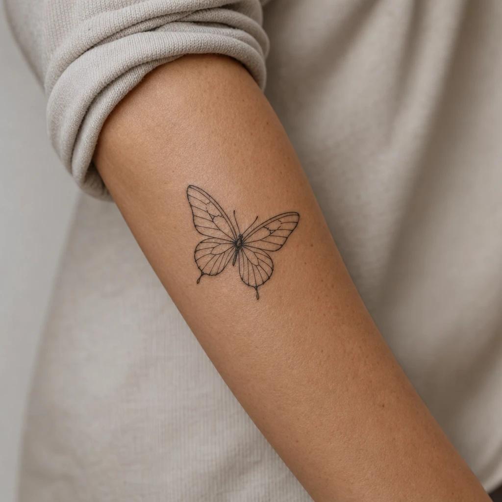 idée tatouage avant-bras femme papillon fine line