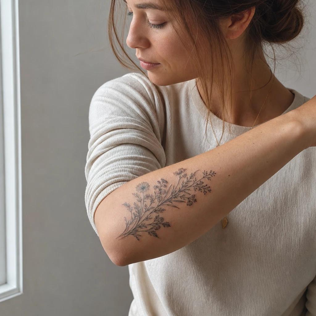 idée tatouage avant-bras femme fleurs sauvages bouquet