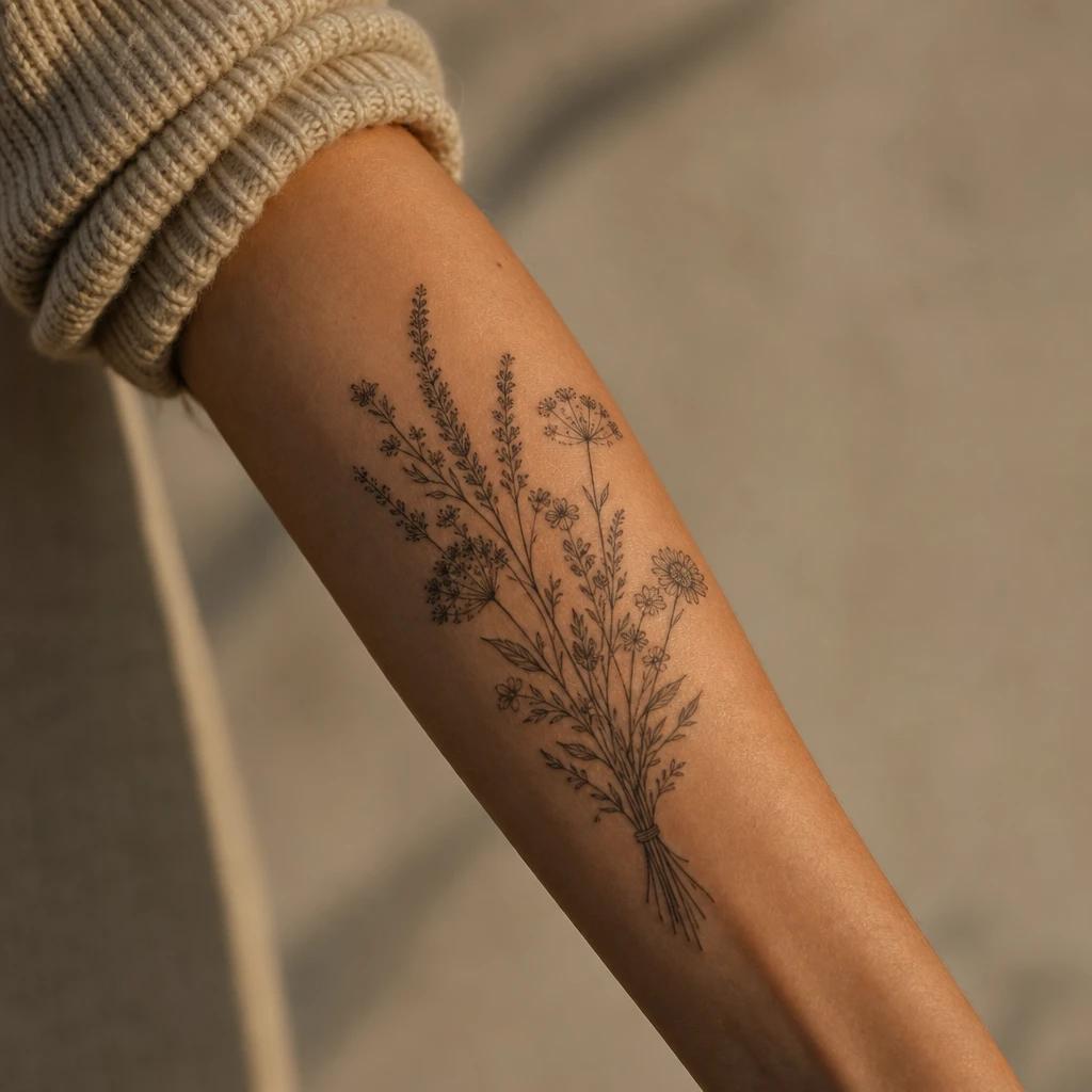 idée tatouage avant-bras femme fleurs sauvages bouquet