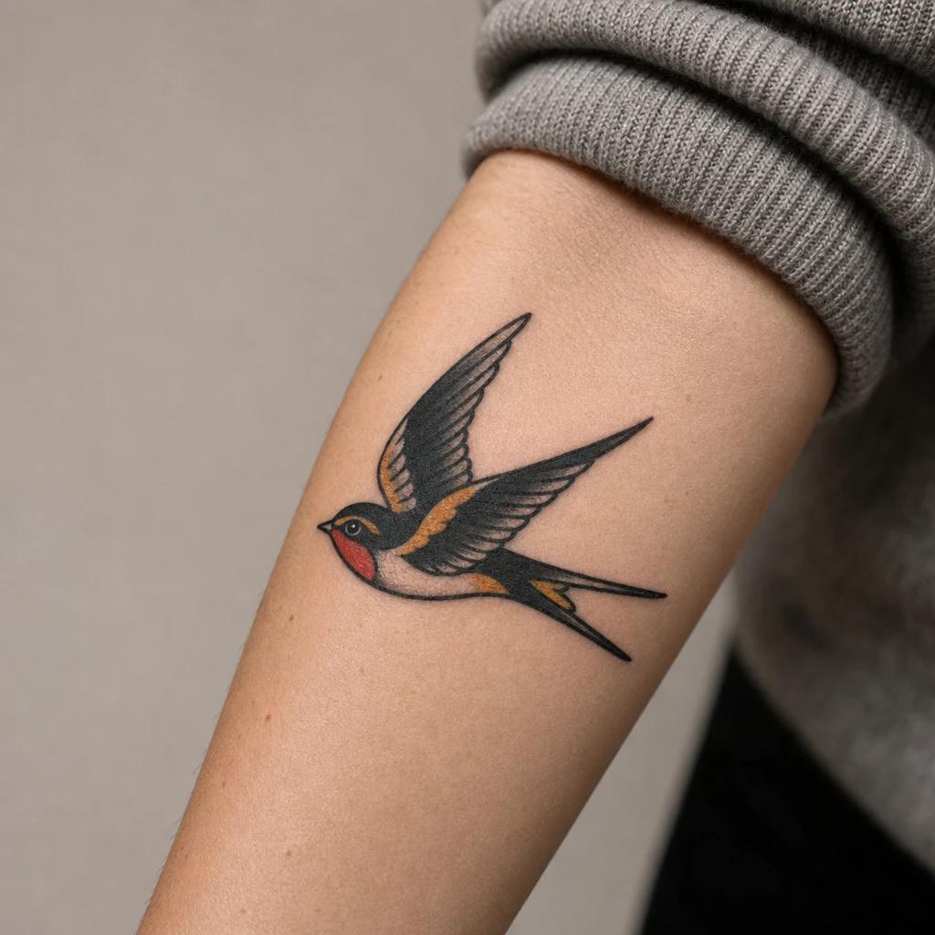 idée tatouage avant-bras femme hirondelle old school