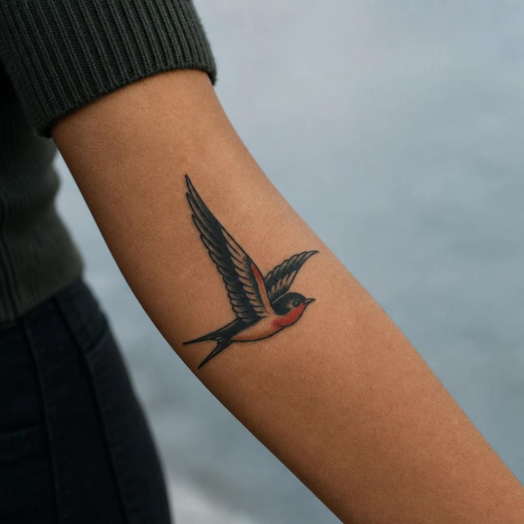 idée tatouage avant-bras femme hirondelle old school