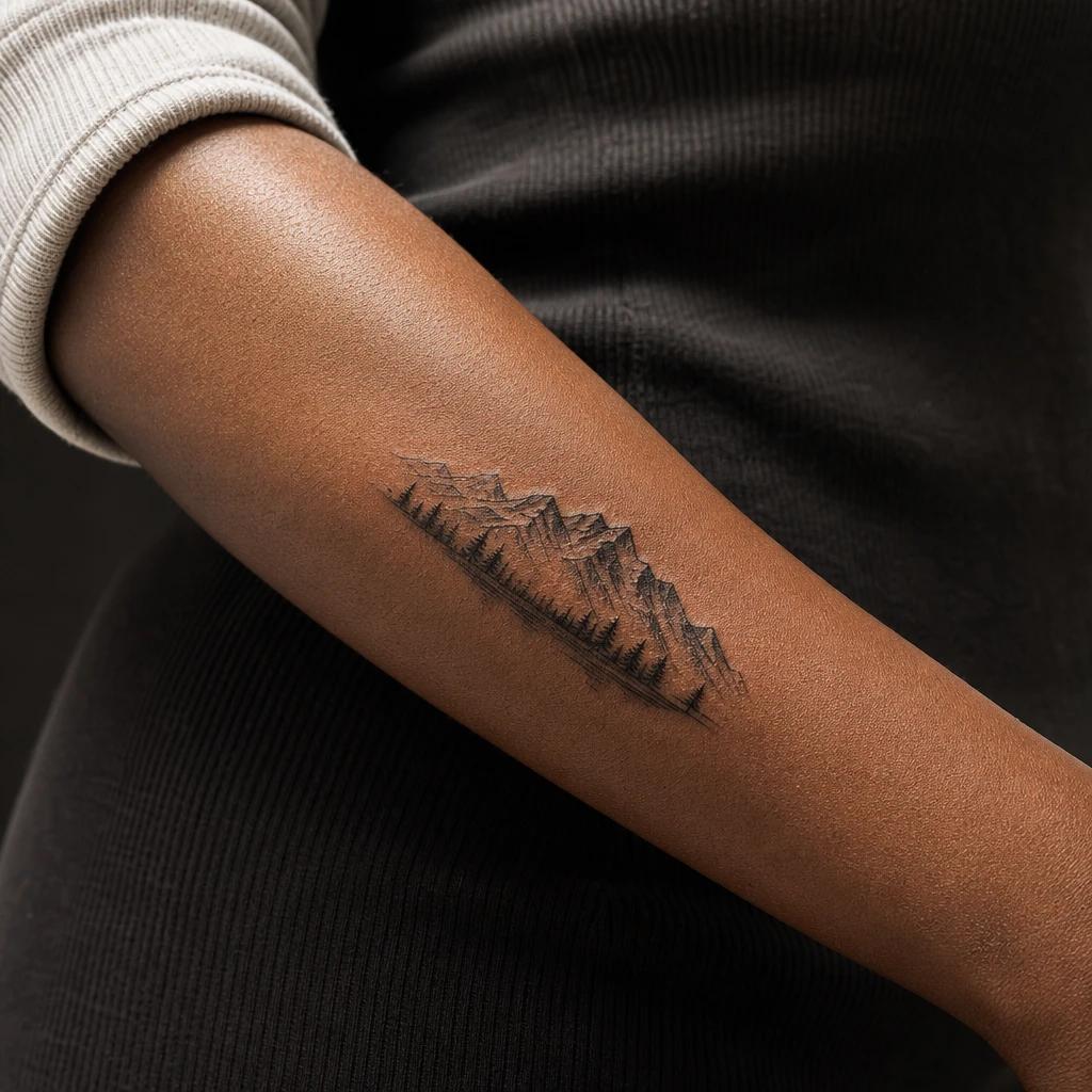 idée tatouage avant-bras femme mini paysage montagne