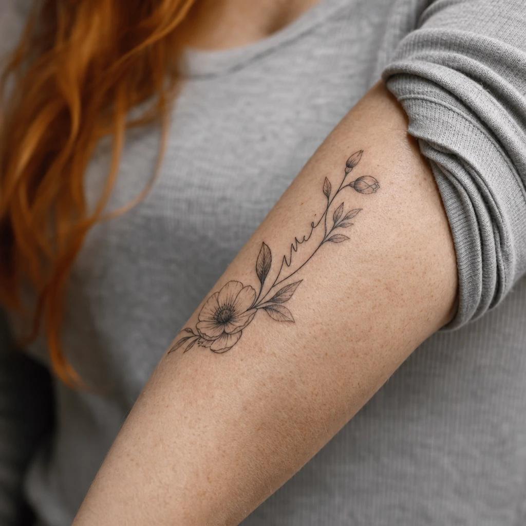 idée tatouage avant-bras femme prénom et fleur