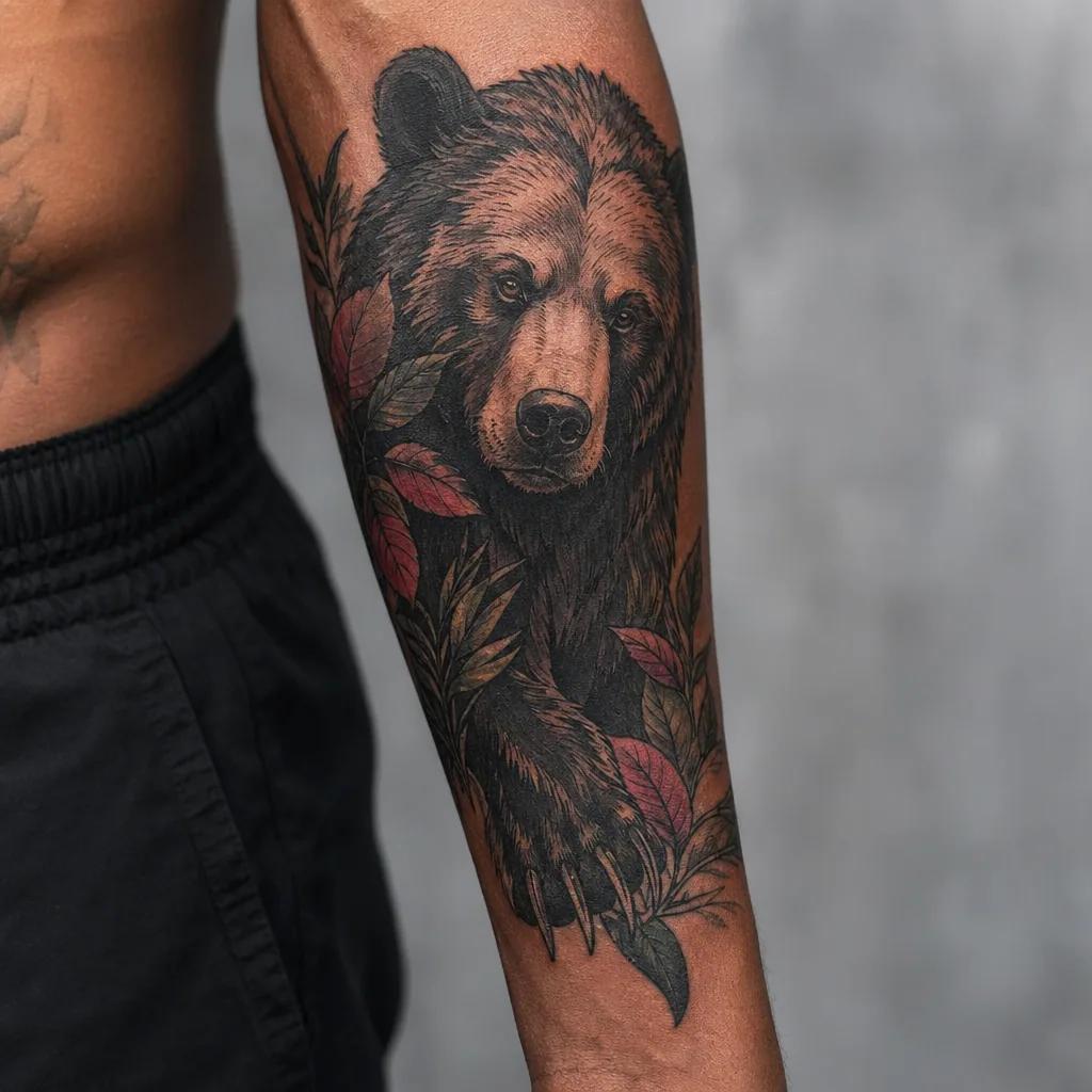idée tatouage avant-bras homme ours néo-traditionnel