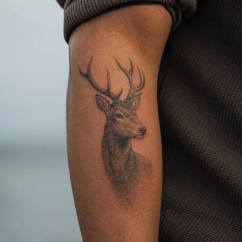 idée tatouage avant-bras homme cerf dotwork