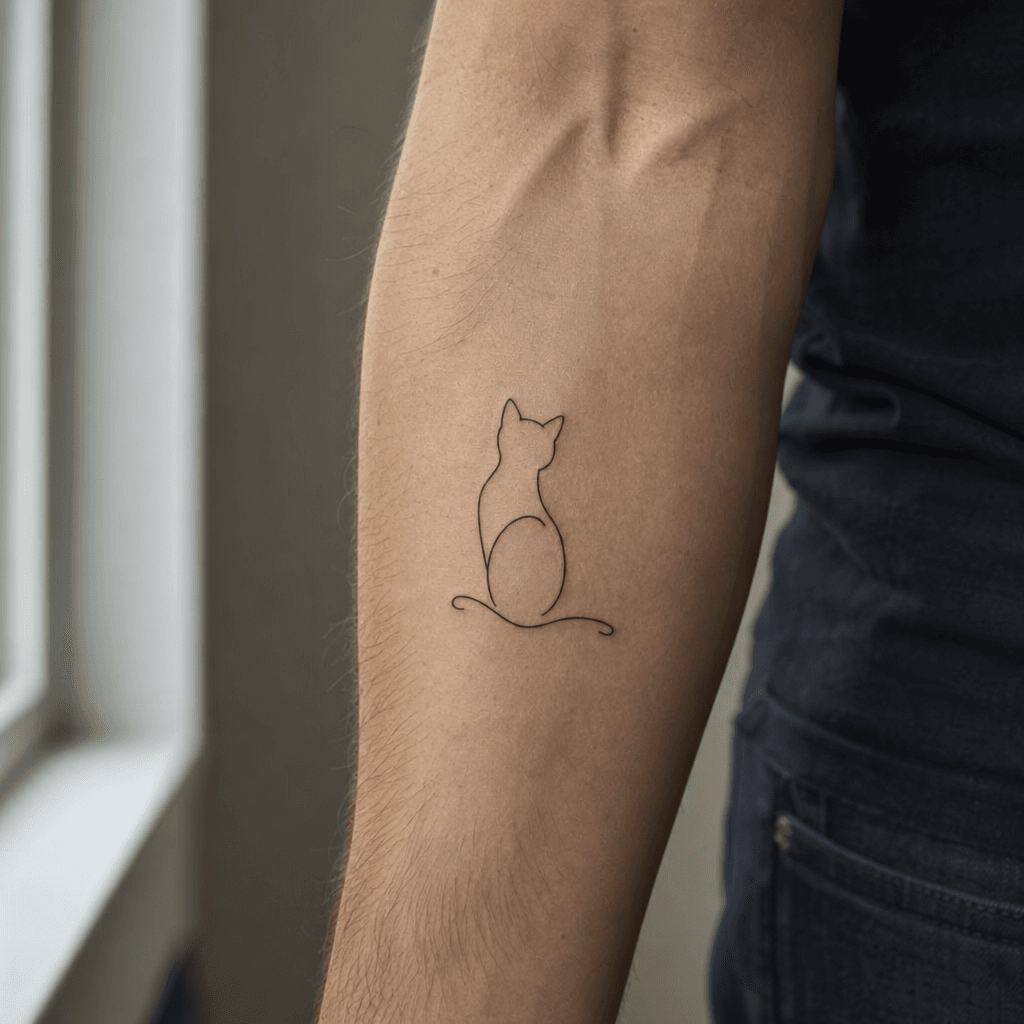 idée tatouage chat silhouette chat minimaliste