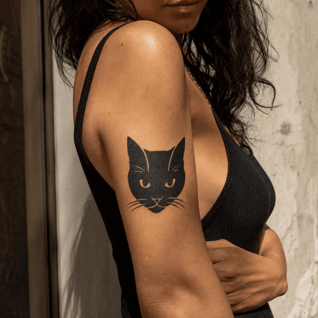 idée tatouage chat tete de chat blackwork