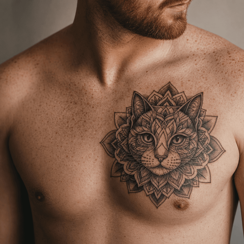 idée tatouage chat chat mandala ornemental