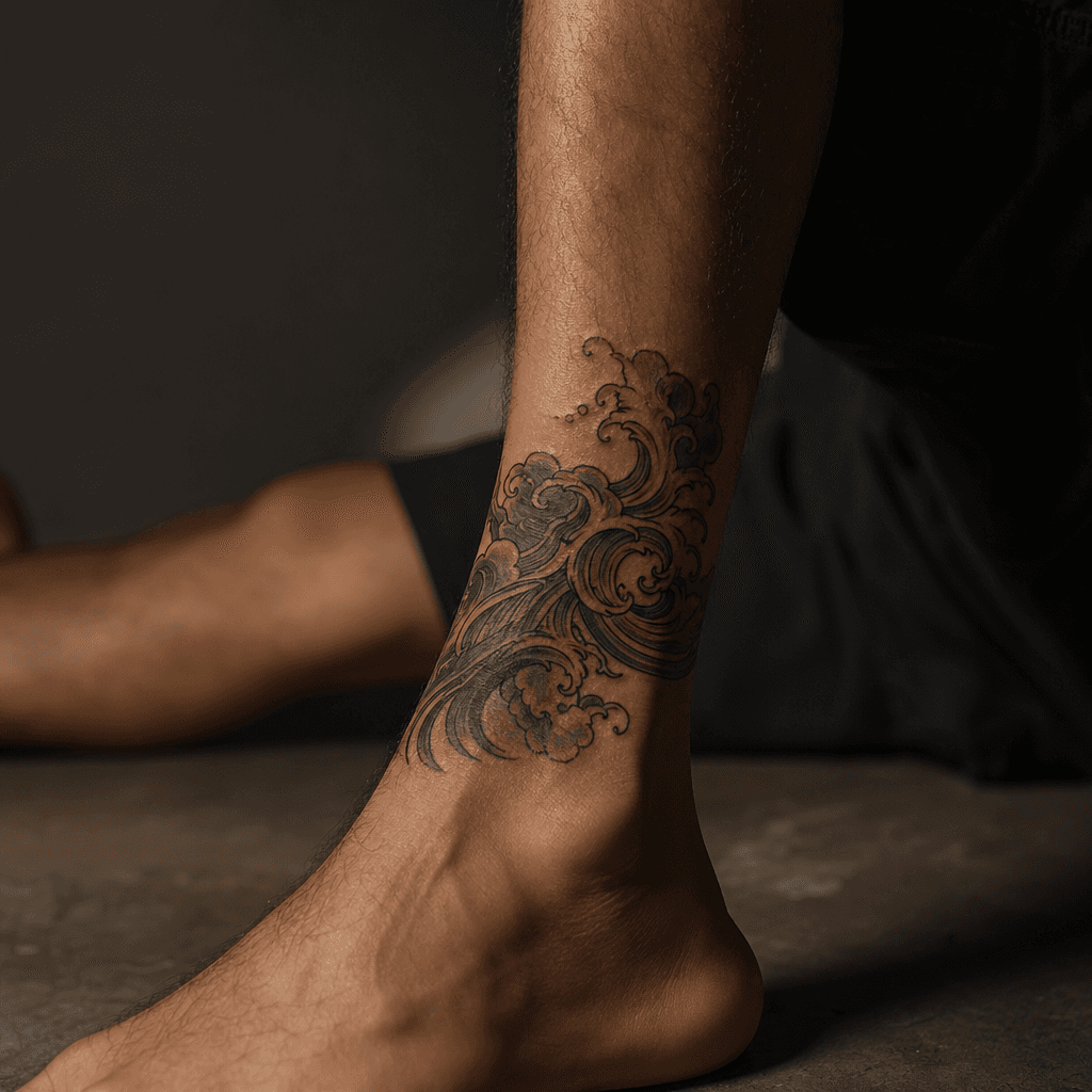 idée tatouage cheville vague japonaise
