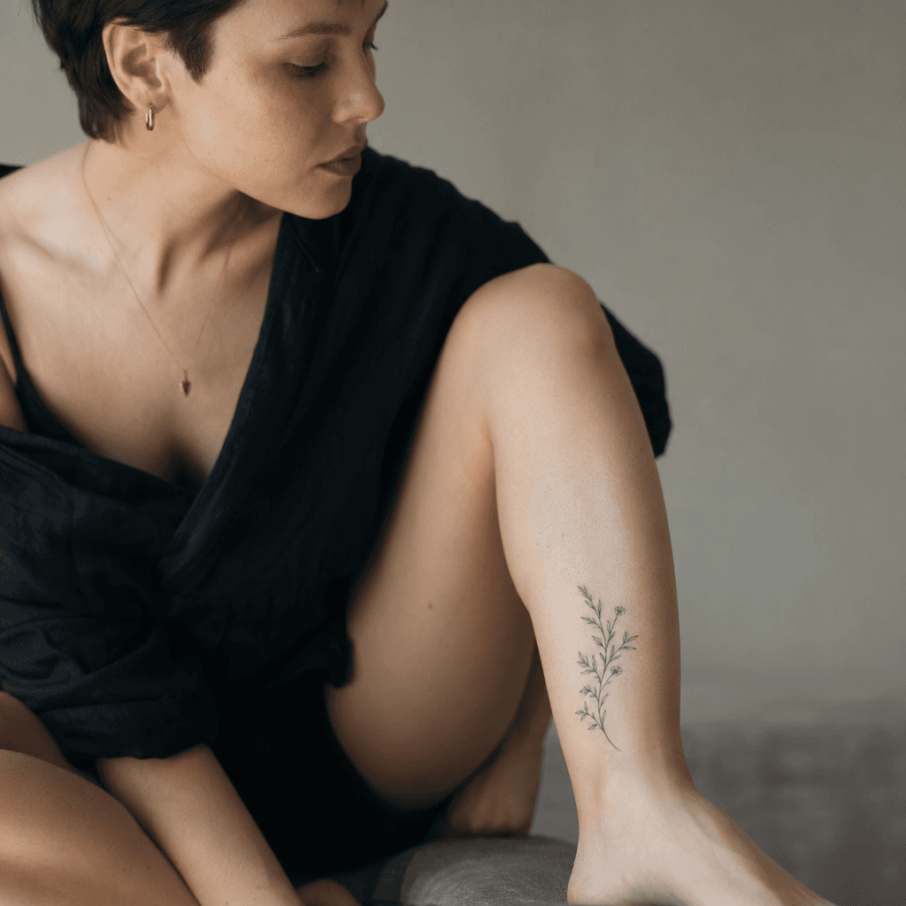 idée tatouage cheville branche florale