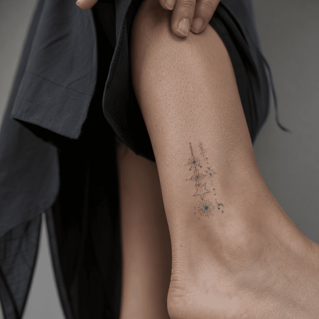 idée tatouage cheville patchwork micro-symboles