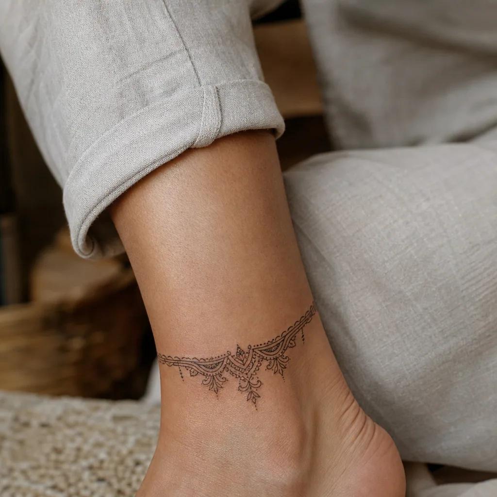 idée tatouage cheville bracelet ornemental premium, photo réaliste sur peau