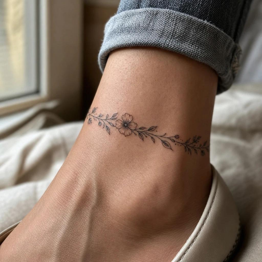 idée tatouage cheville femme bracelet de cheville floral