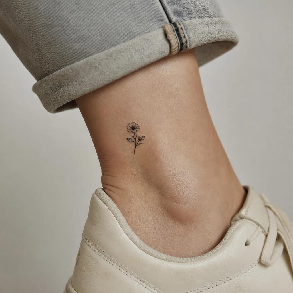 idée tatouage cheville femme petite fleur cheville