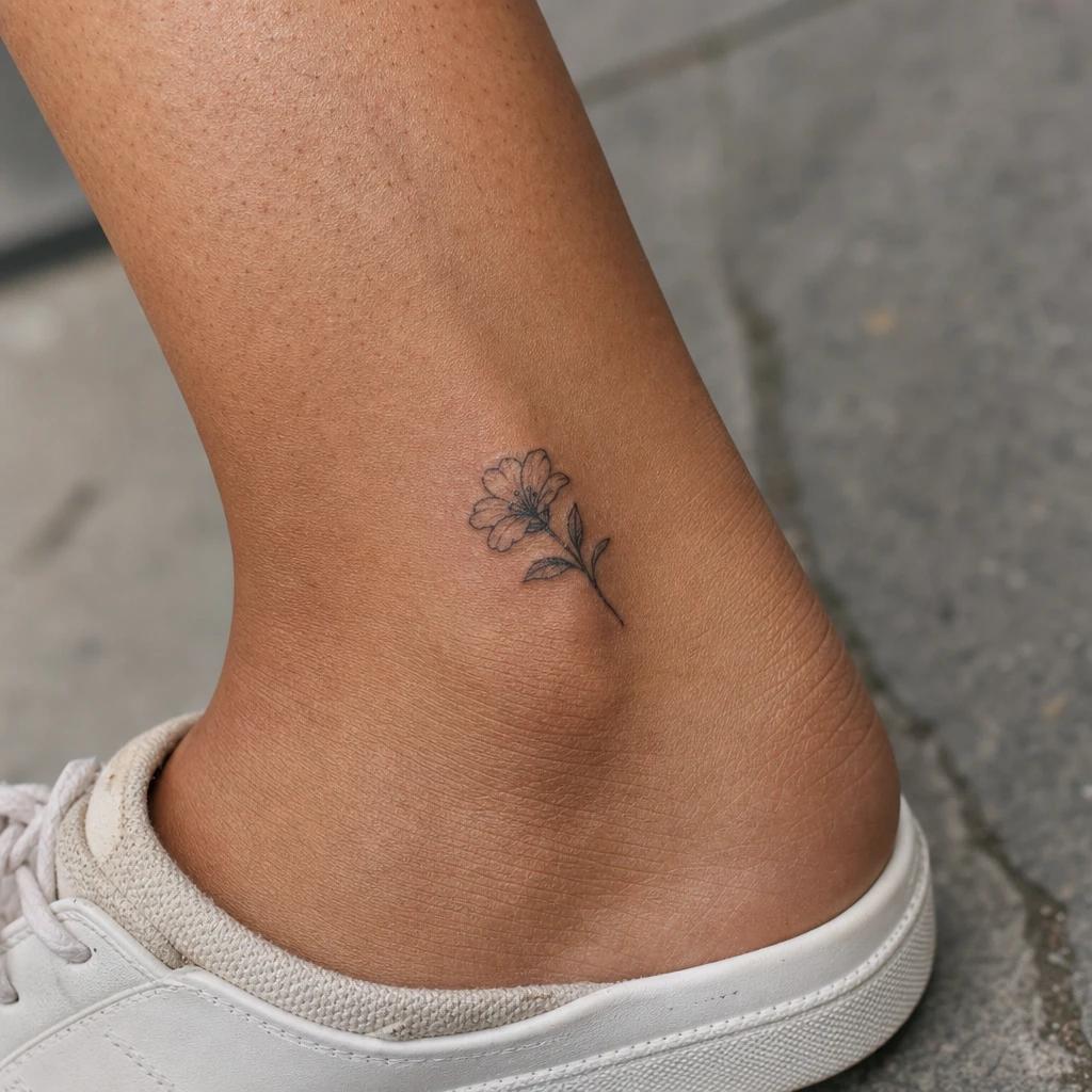 idée tatouage cheville femme petite fleur cheville