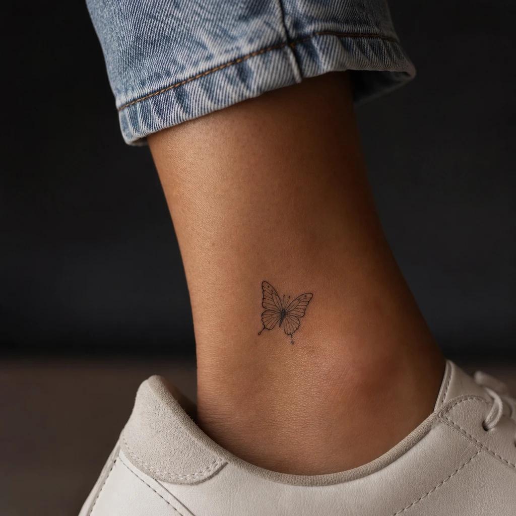 idée tatouage cheville femme papillon fine line