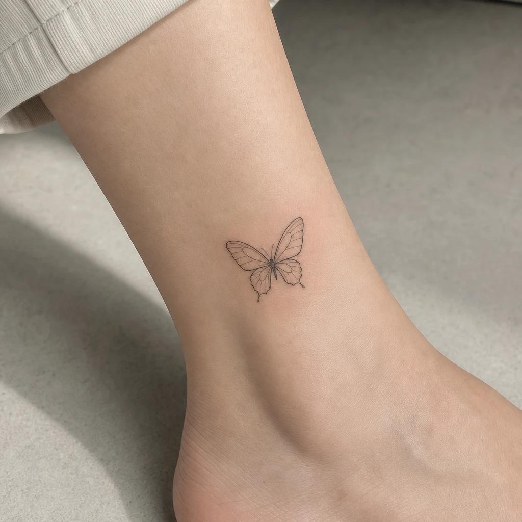 idée tatouage cheville femme papillon fine line