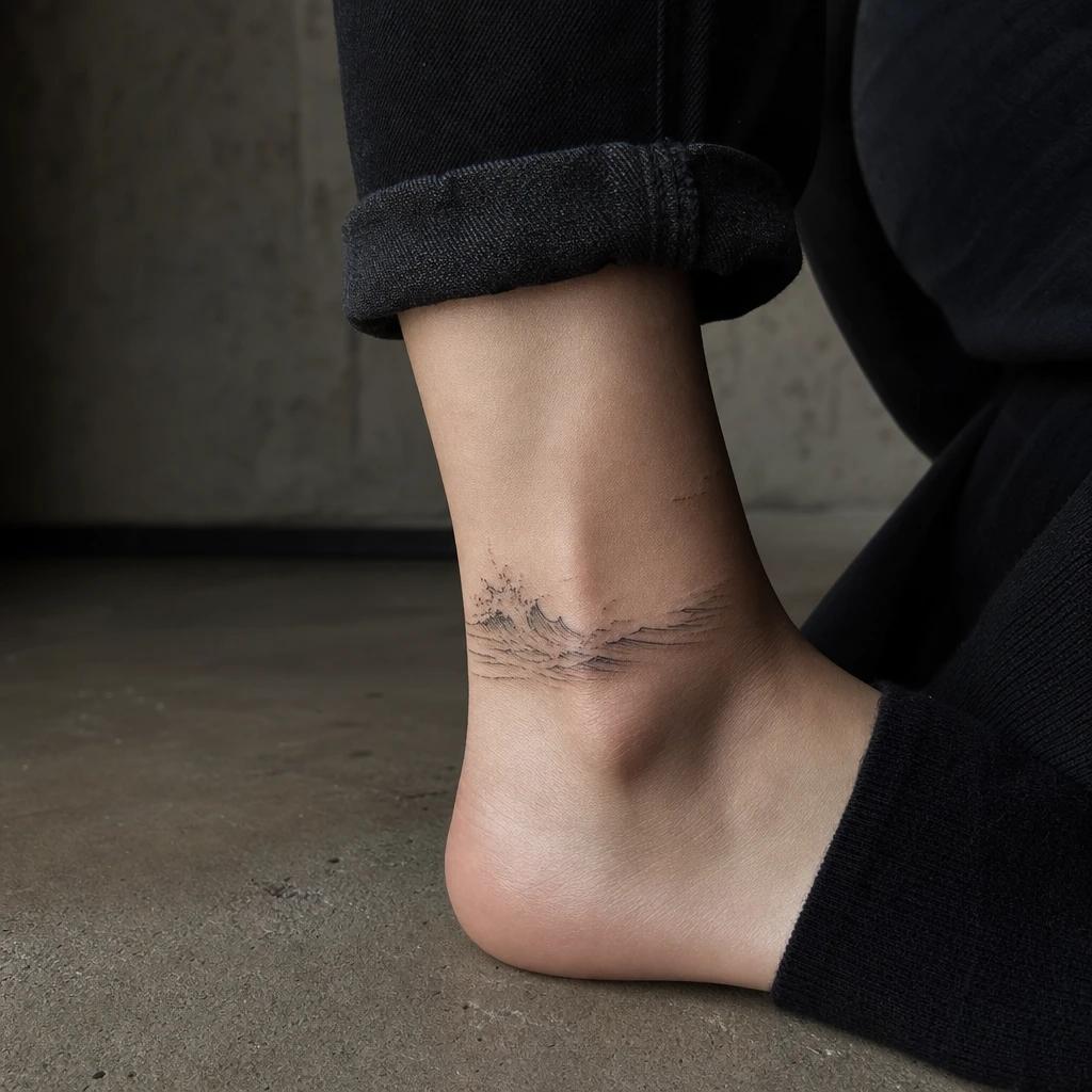 idée tatouage cheville femme vague océan