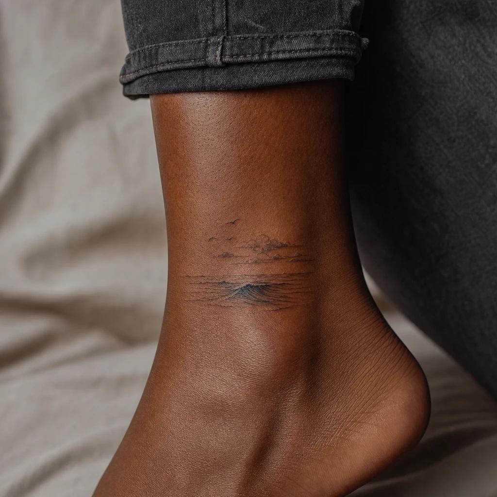 idée tatouage cheville femme vague océan