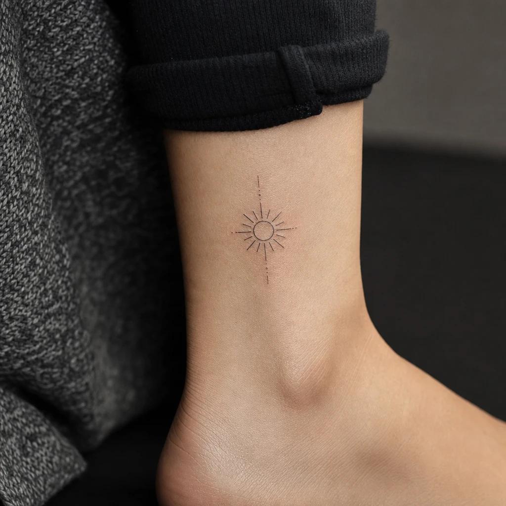 idée tatouage cheville femme soleil minimaliste