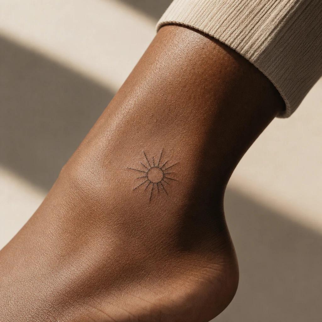 idée tatouage cheville femme soleil minimaliste