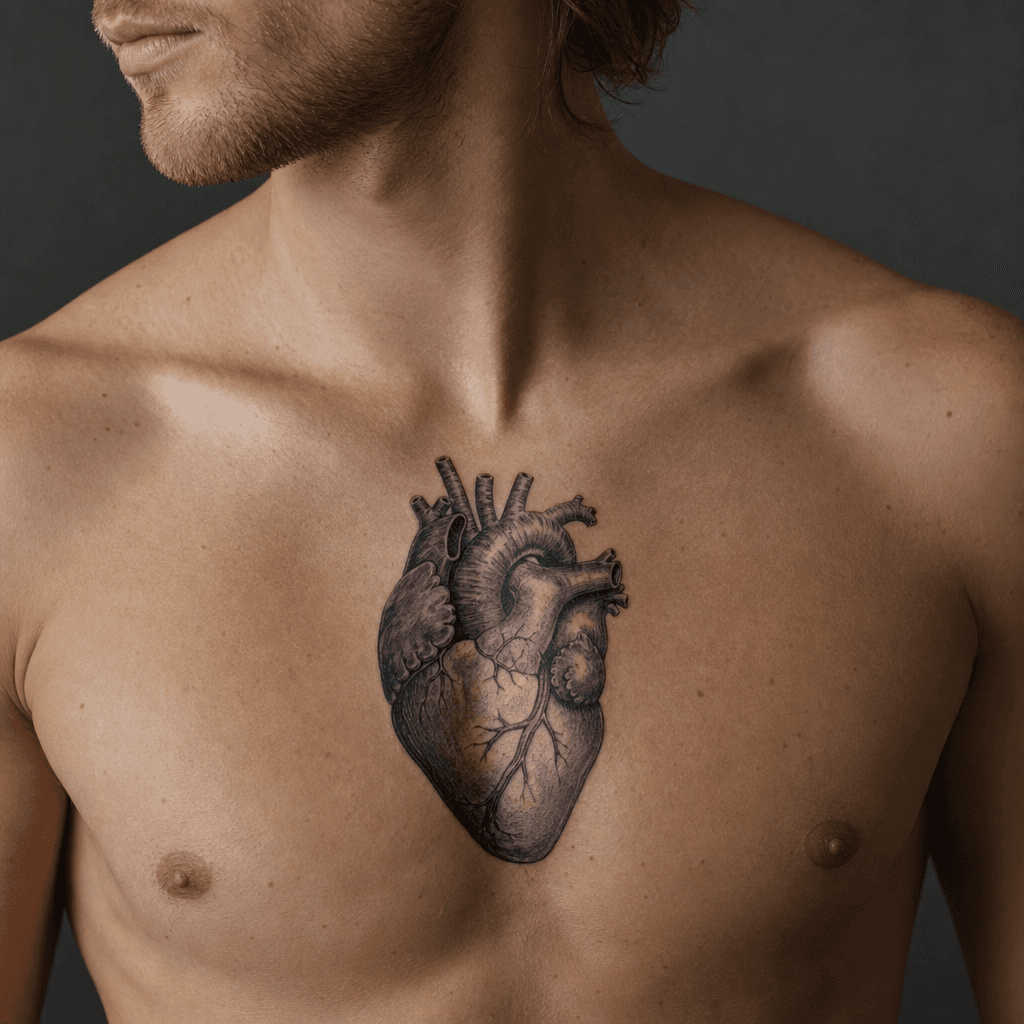 idée tatouage coeur coeur realiste anatomique