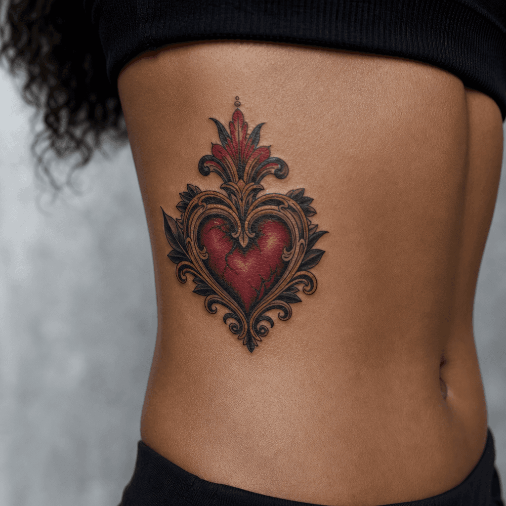 idée tatouage coeur coeur néo-traditionnel ornemental