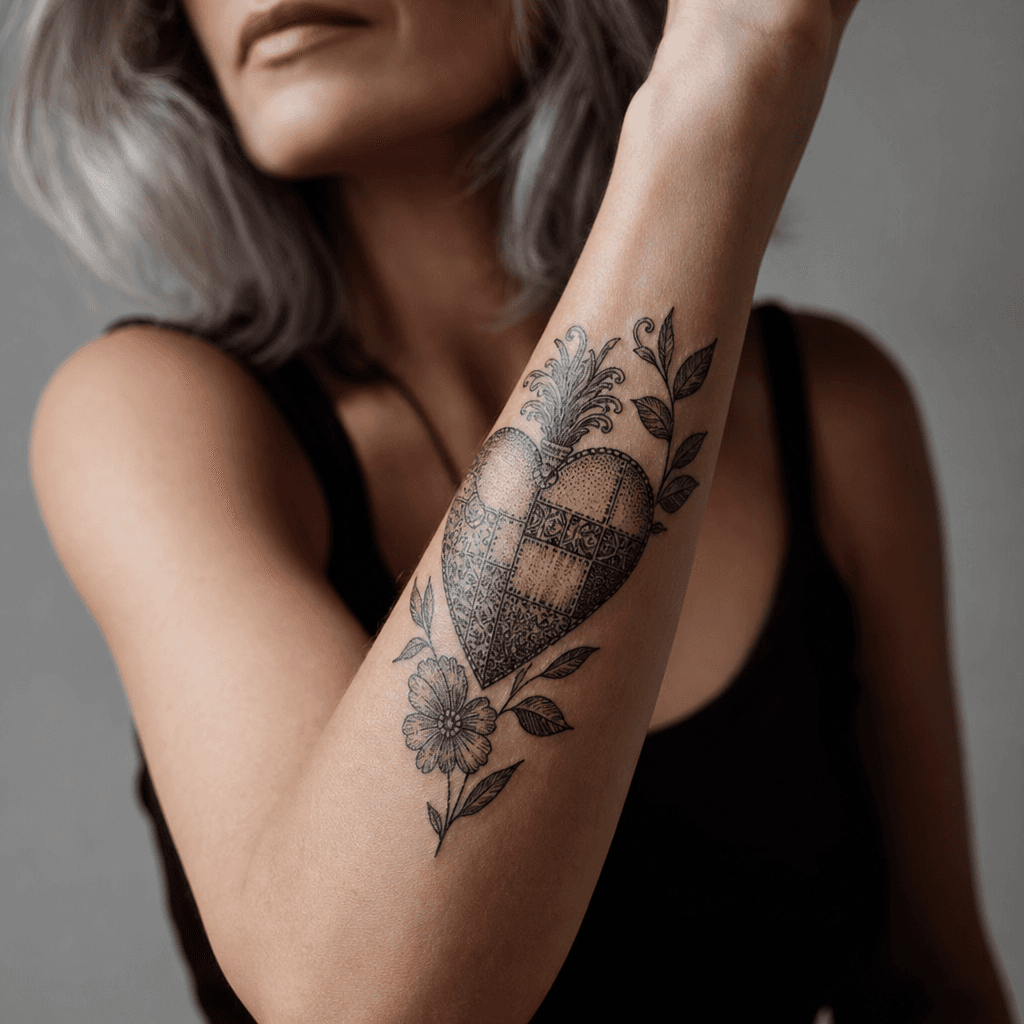 idée tatouage coeur patchwork coeurs vintage