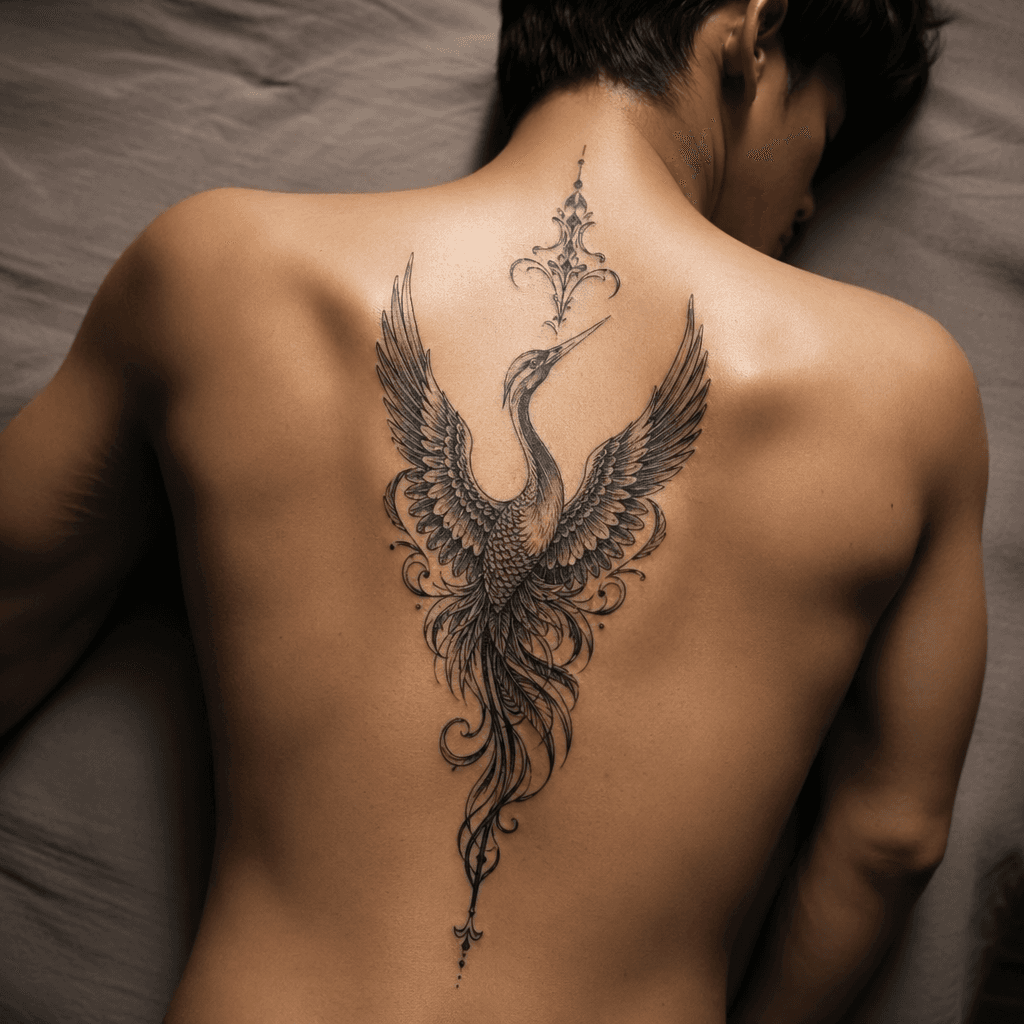 idée tatouage colonne vertébrale crâne ornemental central
