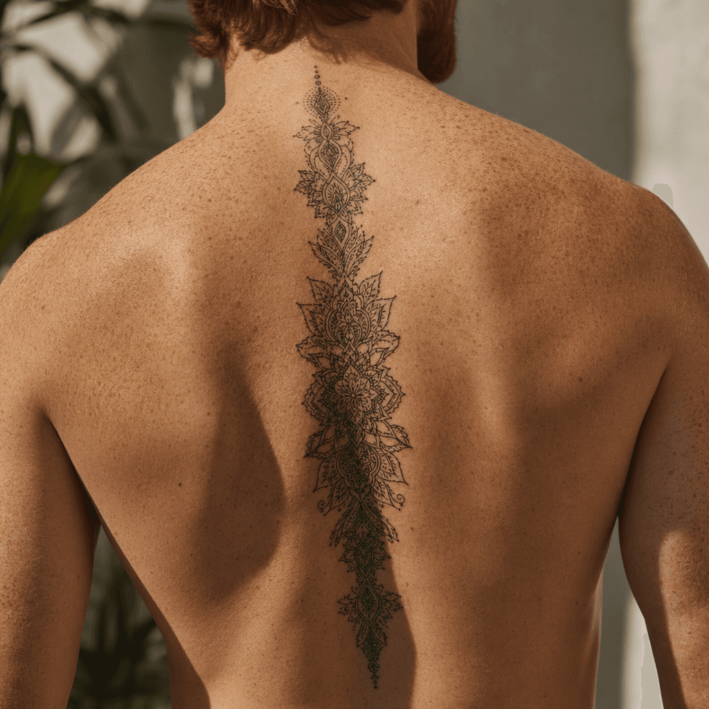 idée tatouage colonne vertébrale mandala filigrane dentelle