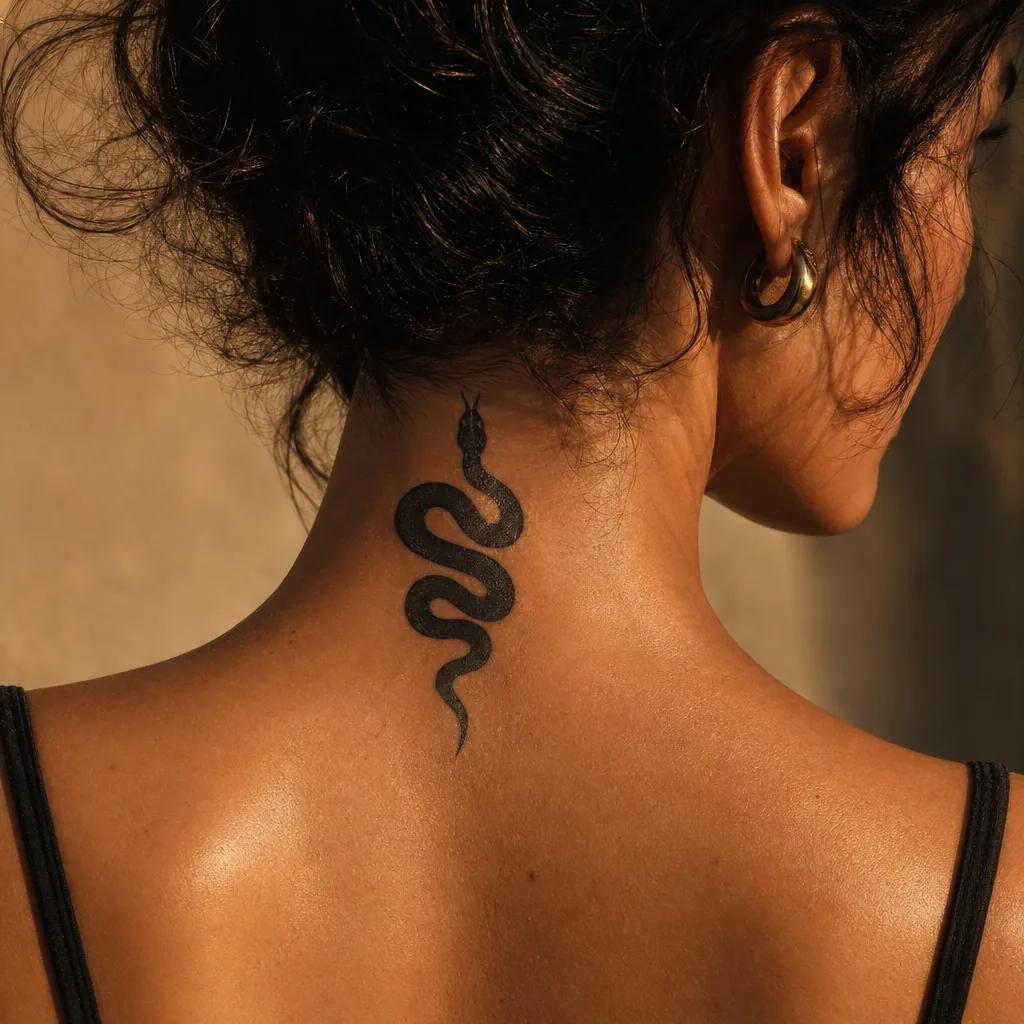 idée tatouage cou cou blackwork serpent
