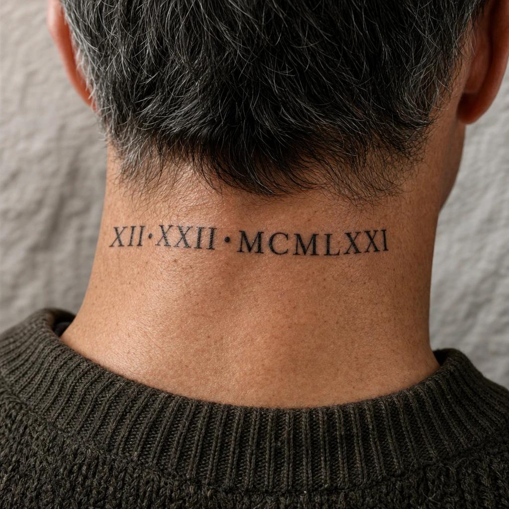 idée tatouage cou homme chiffres romains nuque