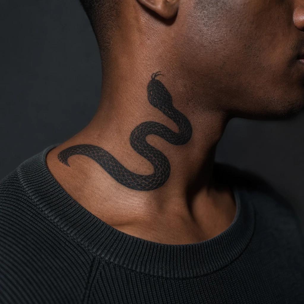 idée tatouage cou homme serpent blackwork latéral