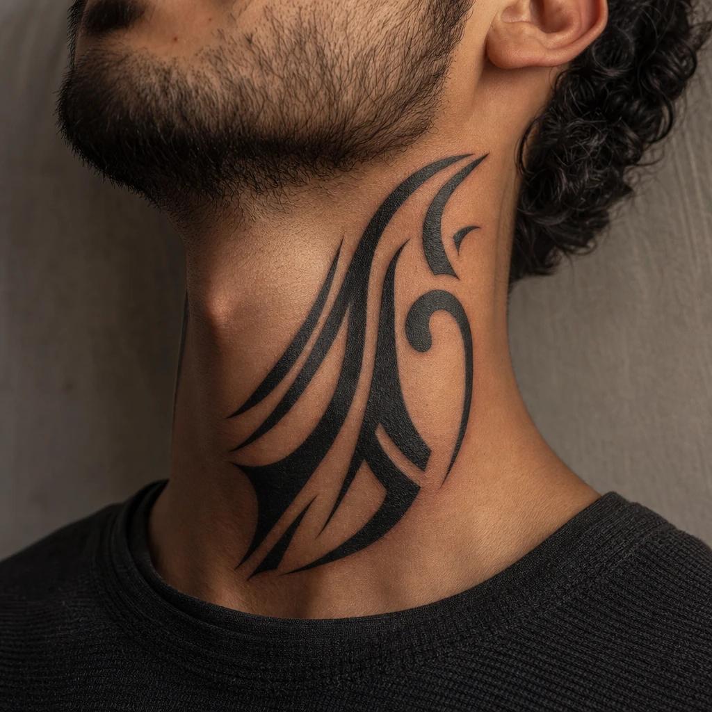 idée tatouage cou homme tribal courbe moderne