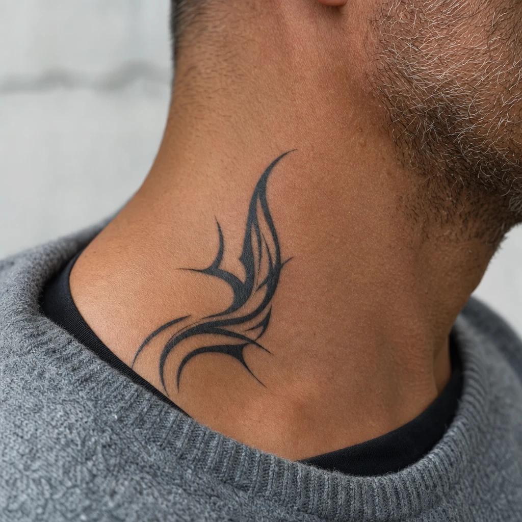 idée tatouage cou homme tribal courbe moderne