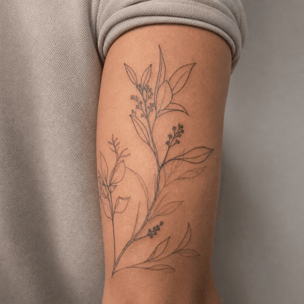 idée tatouage cover cover fine line végétal