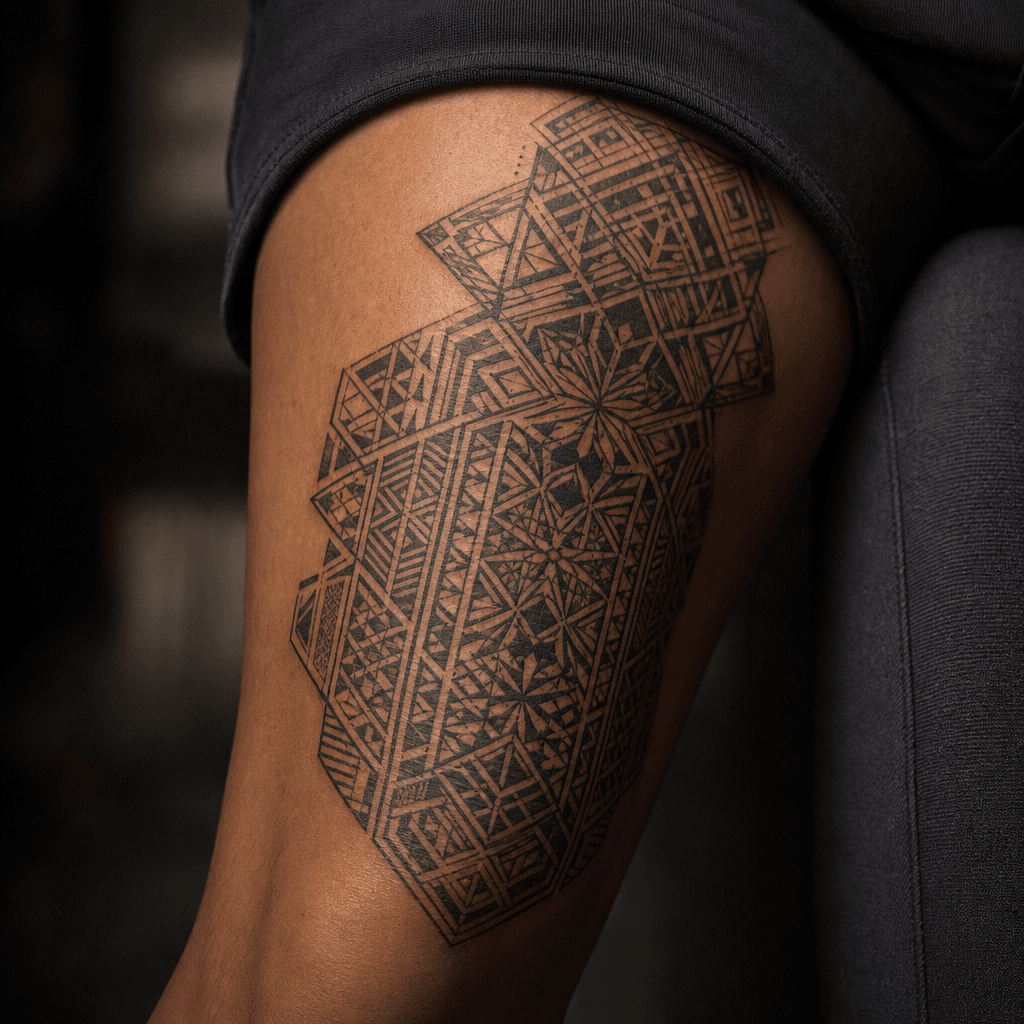 idée tatouage cover cover géométrique structuré