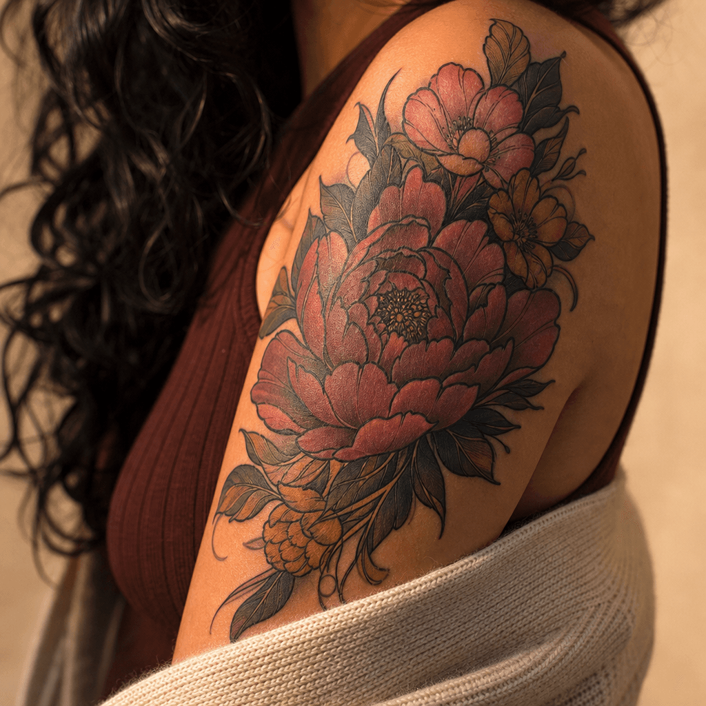 idée tatouage cover cover néo-traditionnel floral