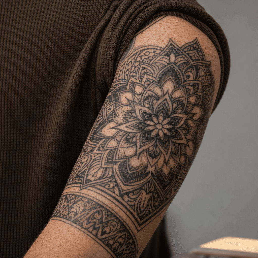 idée tatouage cover mandala ornemental couvrant