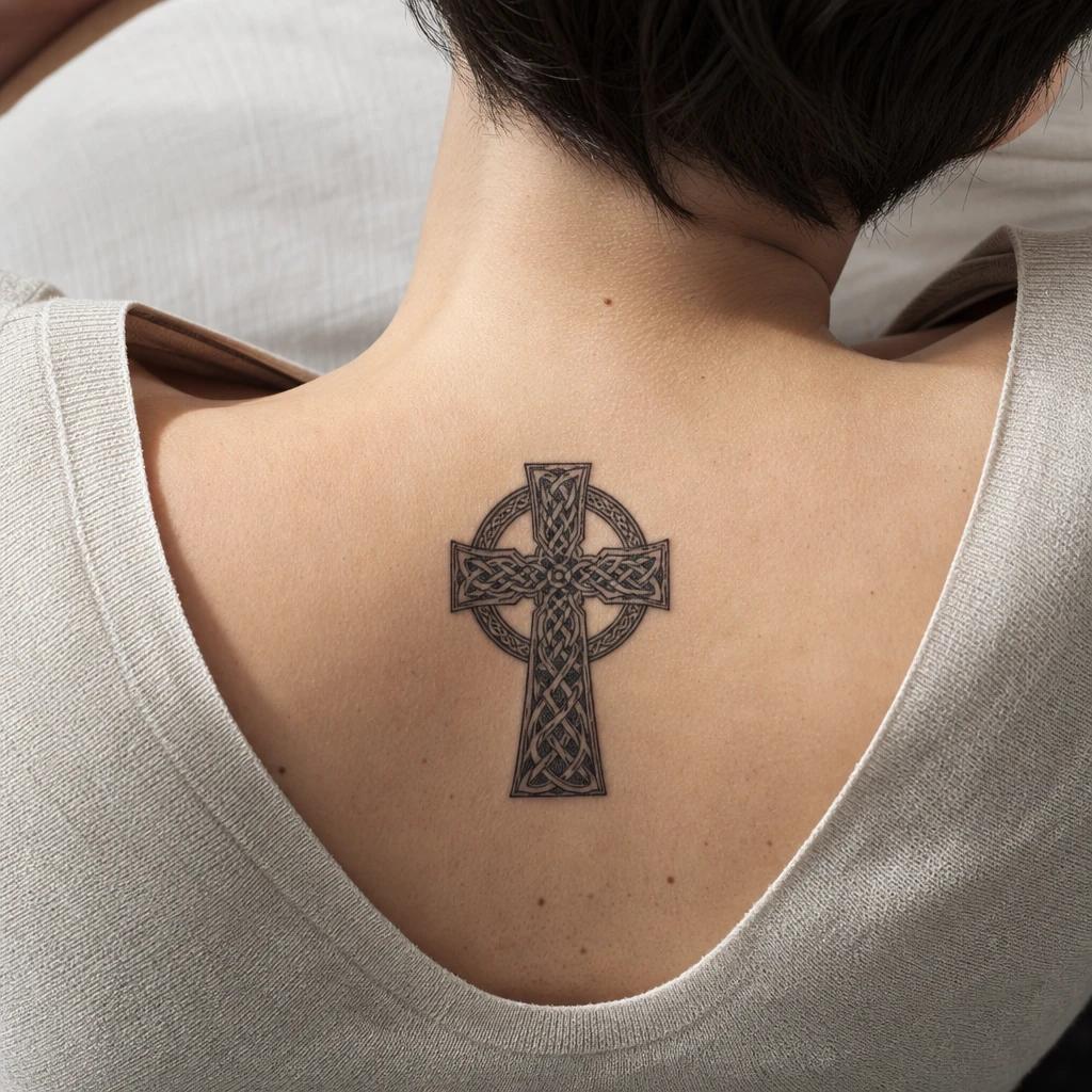 idée tatouage croix croix celtique entrelacee, photo réaliste sur peau