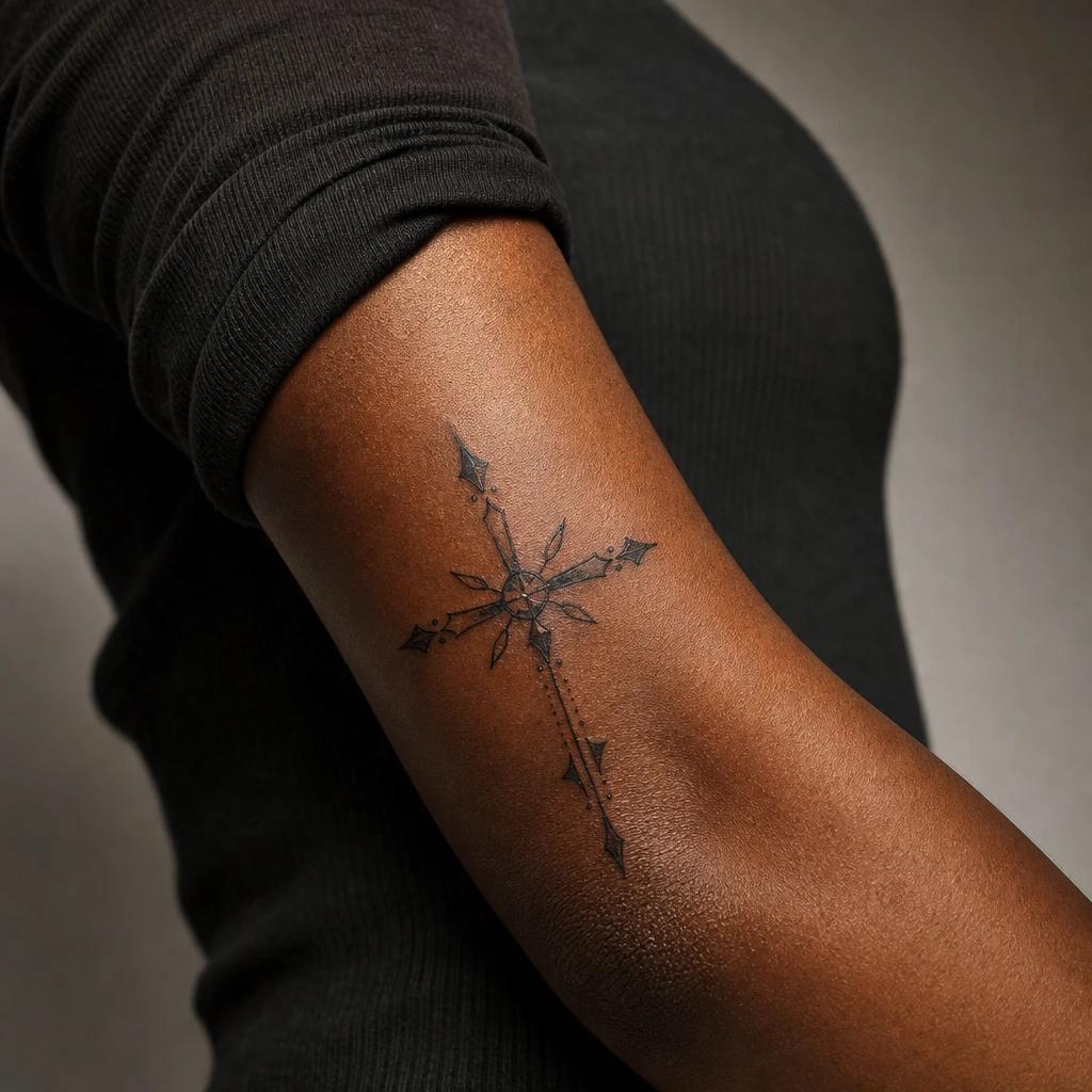 idée tatouage croix croix geometrique moderne, photo réaliste sur peau