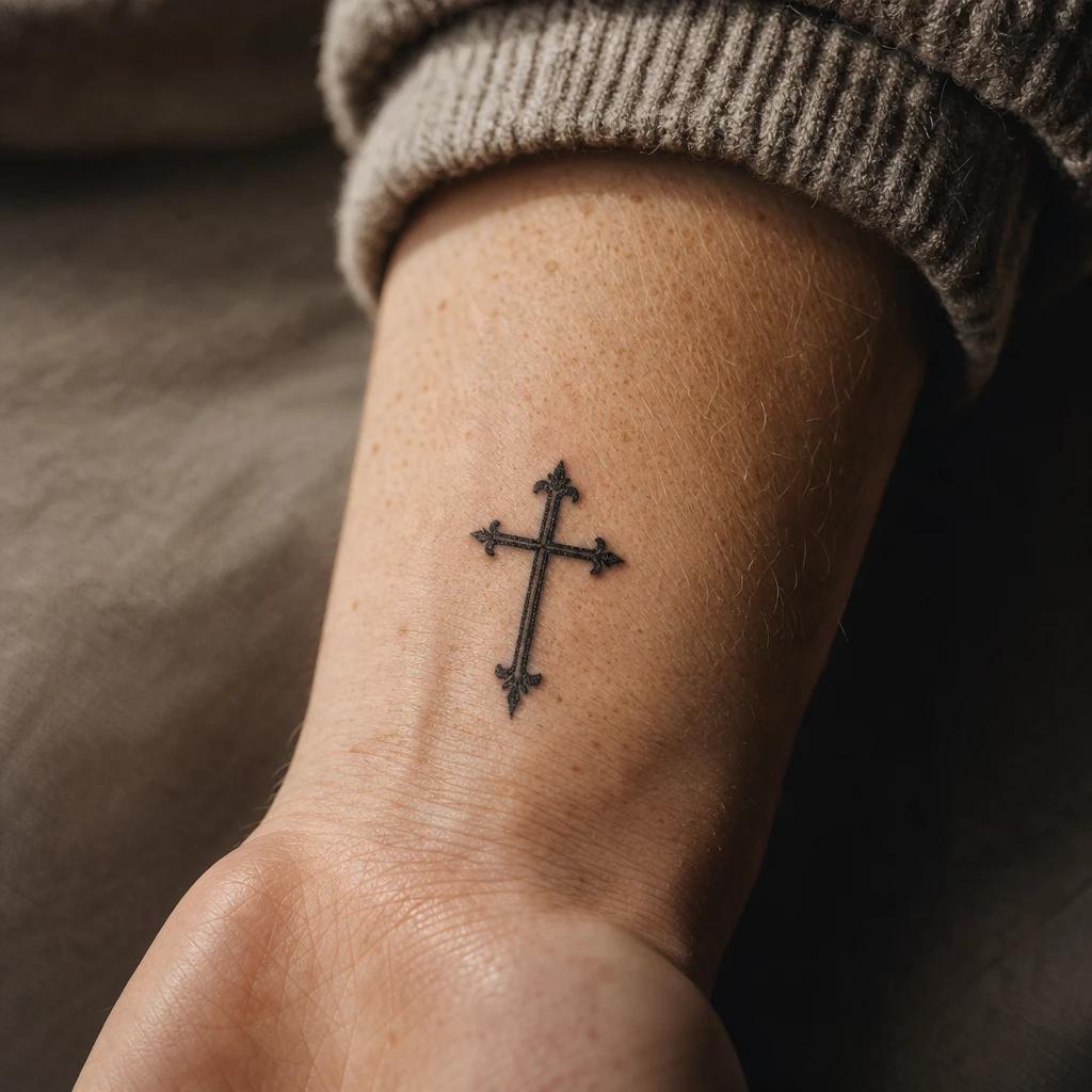 idée tatouage croix petite croix poignet, photo réaliste sur peau