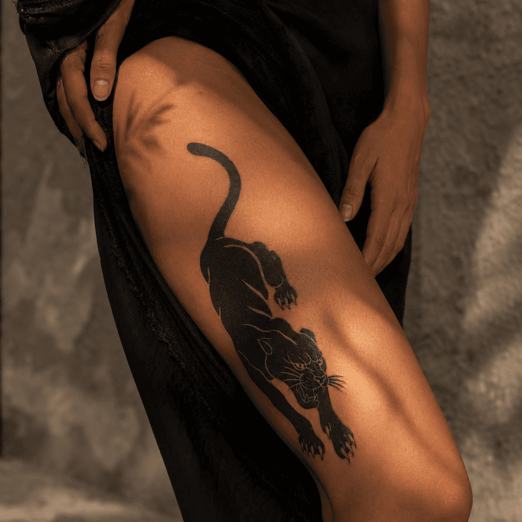 idée tatouage cuisse panthère blackwork