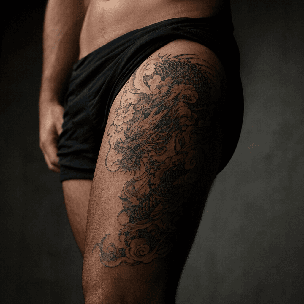 idée tatouage cuisse dragon japonais