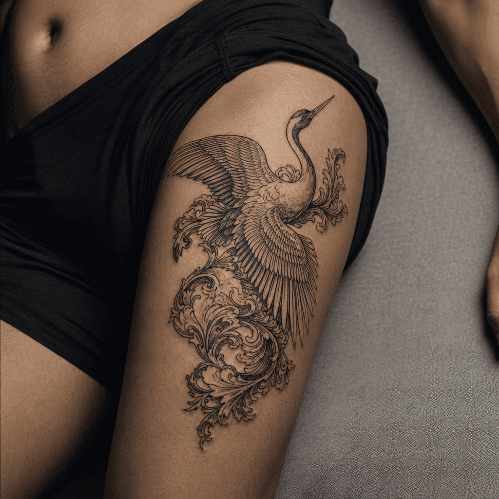 idée tatouage cuisse crâne ornemental