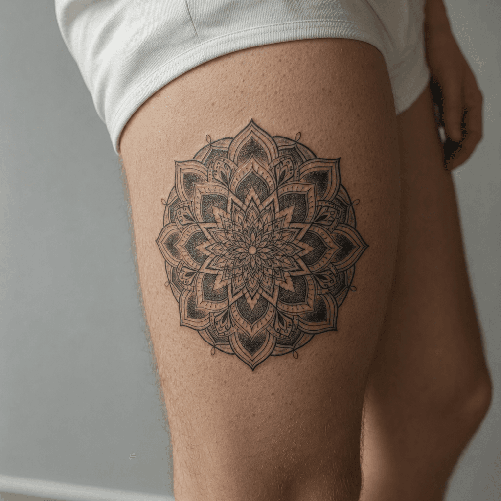 idée tatouage cuisse mandala ornemental